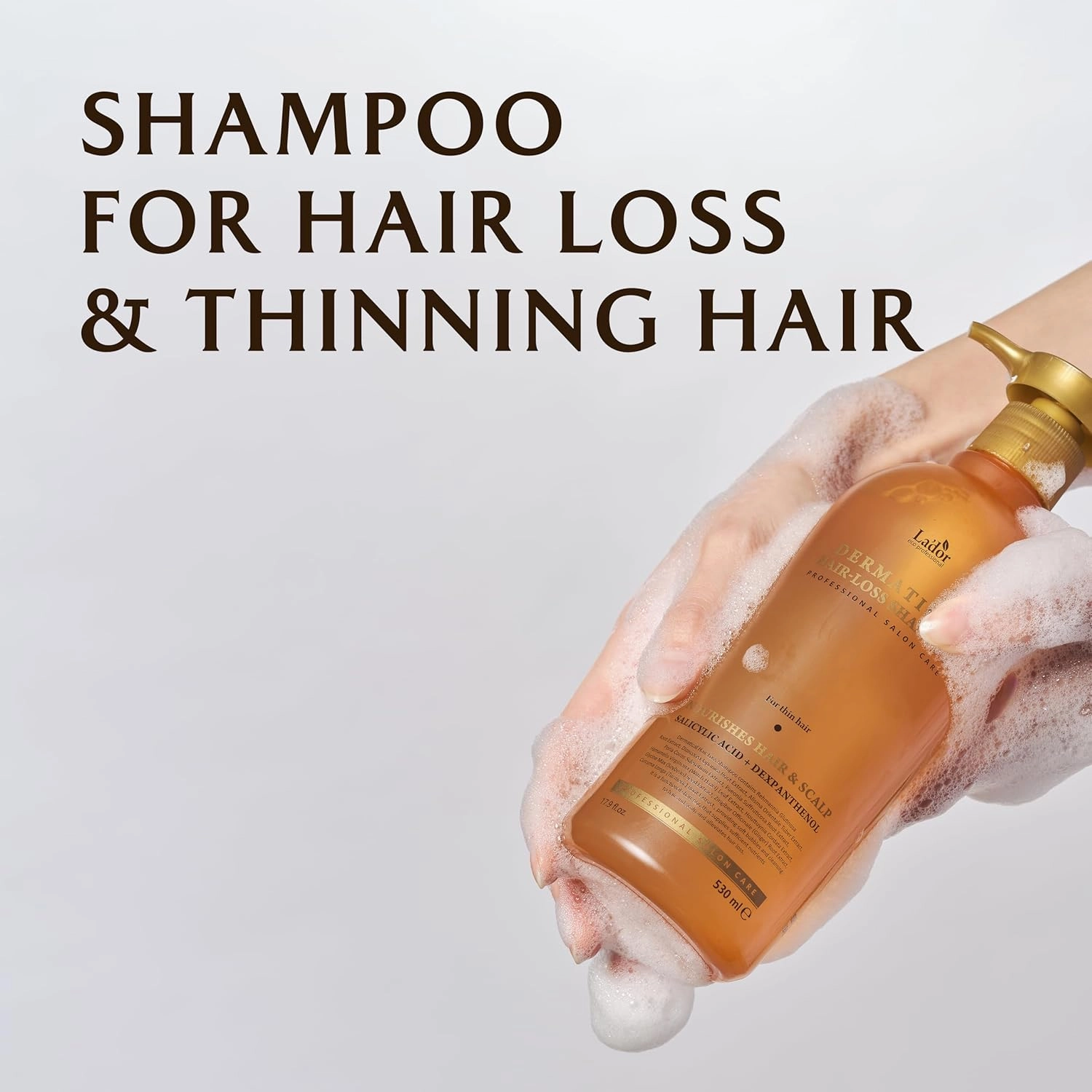 LA'DOR Dermatical Anti Hair Loss & Hair Growth Shampoo - Deep Cleanse, Nourish, Soothe Damaged Scalp w/Salicylic Acid, Dexpanthenol, Niacinamide, Menthol (17.9 Fl Oz, Normal to Dry Hair)