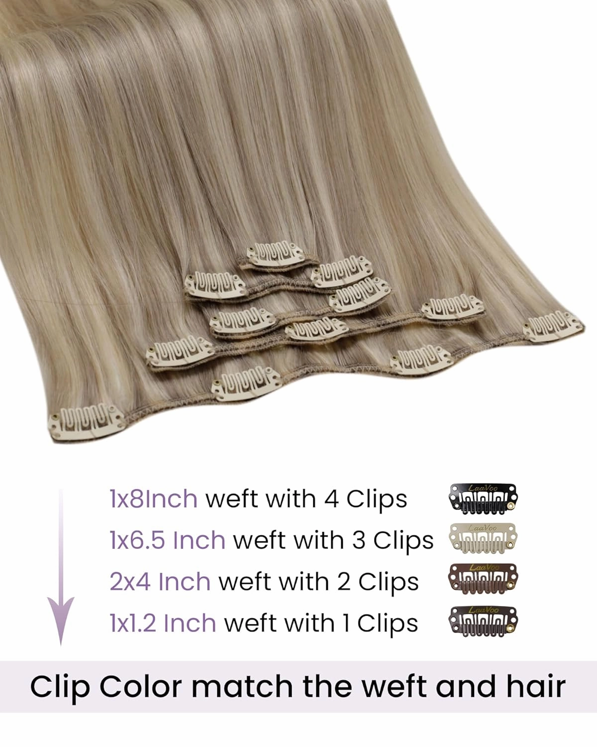 LaaVoo Clip in Hair Extensions Golden Blonde Highlights Light Blonde Human Hair Clip in Extensions Blonde Highlights Hair Extensions Clip ins Silky Straight 20 Inch 5pcs 80g