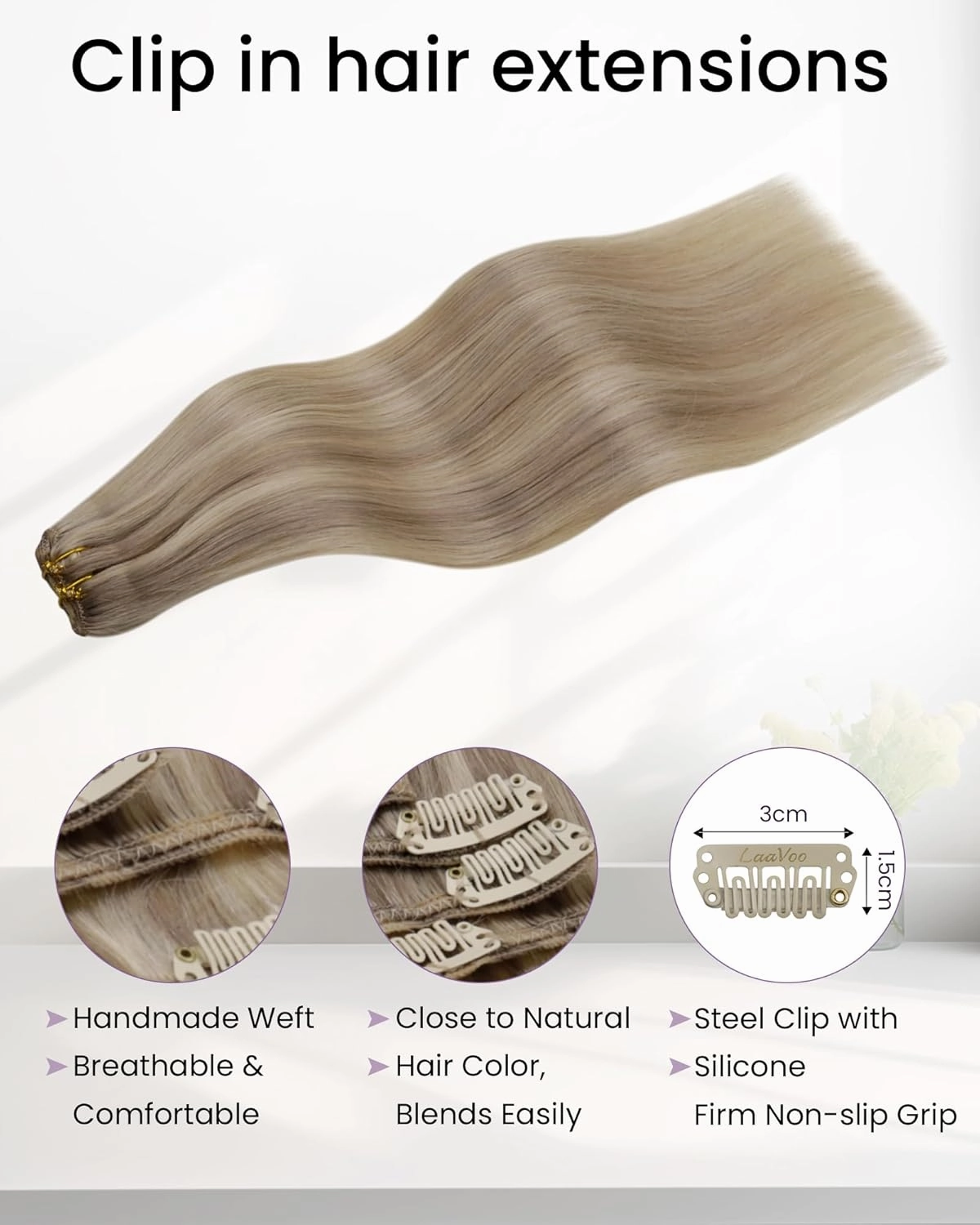 LaaVoo Clip in Hair Extensions Golden Blonde Highlights Light Blonde Human Hair Clip in Extensions Blonde Highlights Hair Extensions Clip ins Silky Straight 20 Inch 5pcs 80g