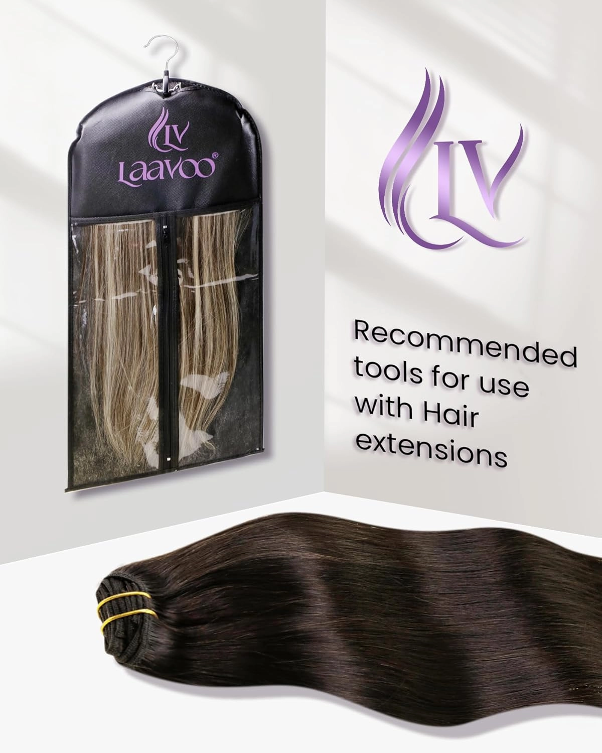 LaaVoo Clip in Hair Extensions Real Human Hair Darkest Brown Hair Extensions Clip ins Dark Brown Human Hair 22 Inch 5pcs 80G