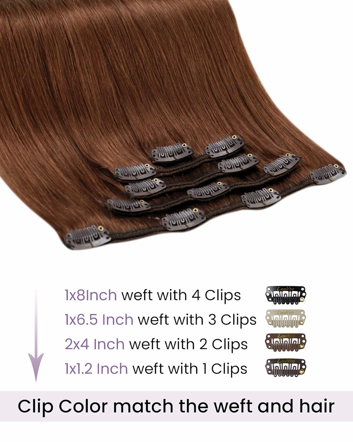 LaaVoo Human Hair Clip ins Extensions Auburn Brown Clip in Hair Extensions 20 Inch Russet Auburn Clip in Extensions Real Human Hair Silky Straight 5Pcs 80g