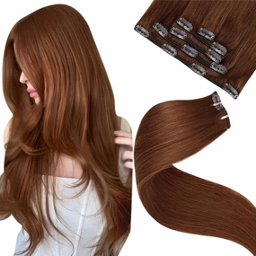 LaaVoo Human Hair Clip ins Extensions Auburn Brown Clip in Hair Extensions 20 Inch Russet Auburn Clip in Extensions Real Human Hair Silky Straight 5Pcs 80g