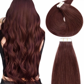 Lacer Tape in Hair Extensions Human Hair Wine Red 14 inches 20pcs 50 Grams Per Pack Burgundy Straight Tape in Real Human Hair Extensions Hair Pieces
