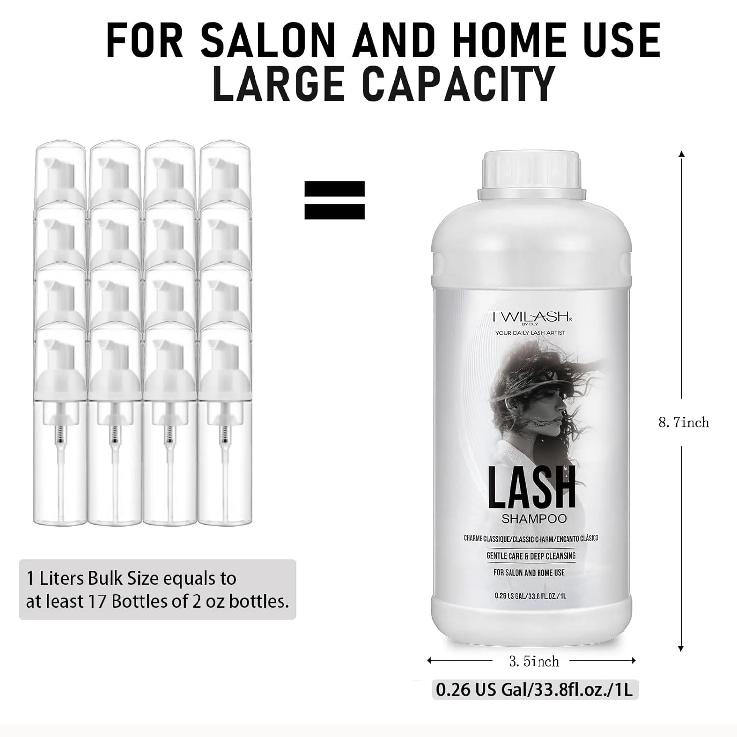 Lash Shampoo Bulk, Eyelash Cleanser for Extensions 1 Liters, Safe Makeup Remover, Non-irritating or Burning Formula Eyelid Foaming Cleanser for Professional Salon and Home Use (Classic Charm-1L)