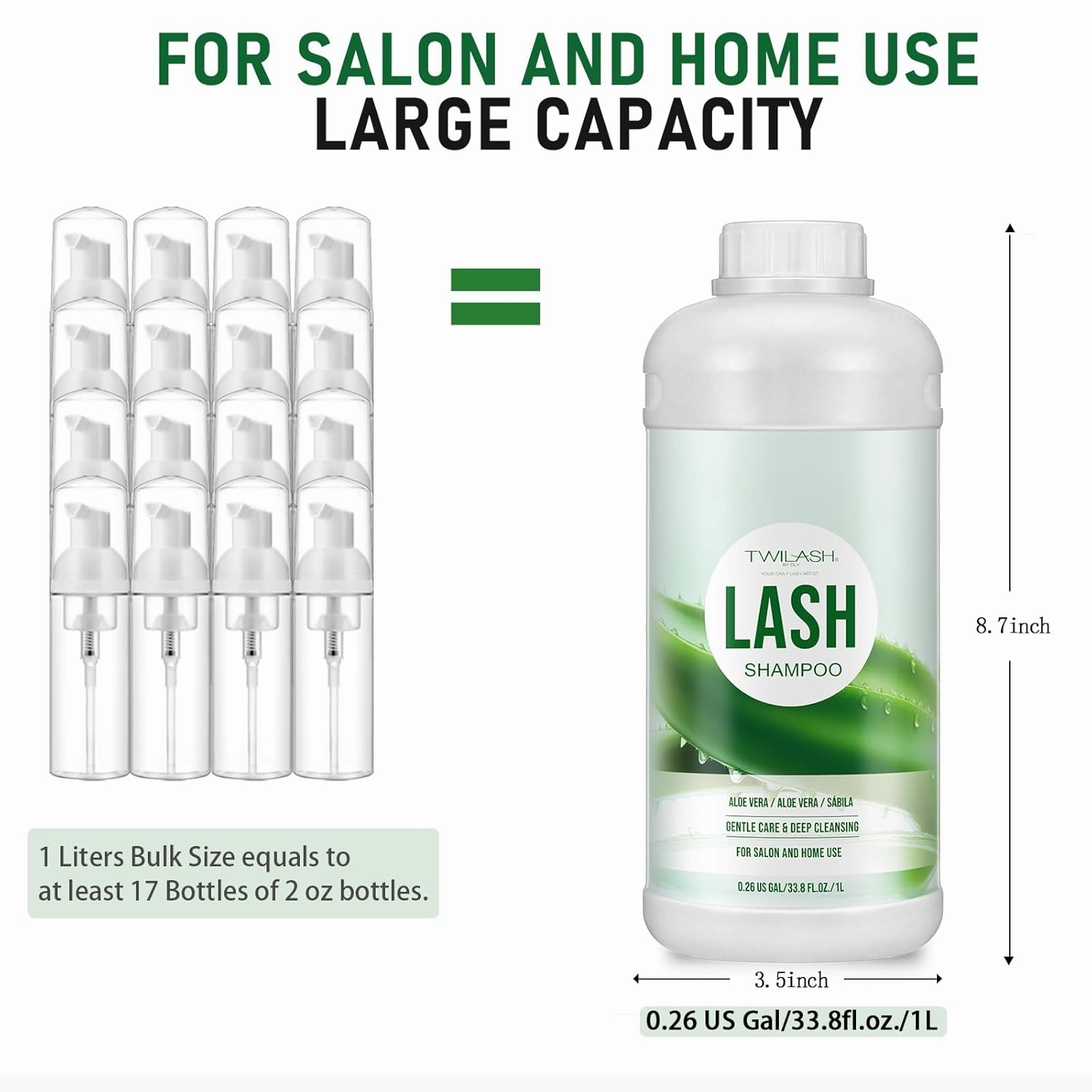 Lash Shampoo Bulk, Eyelash Cleanser for Extensions 1 Liter, Safe Makeup Remover, Non-irritating or Burning Formula Eyelid Foaming Cleanser for Professional Salon and Home Use (Aloe Vera-1L)