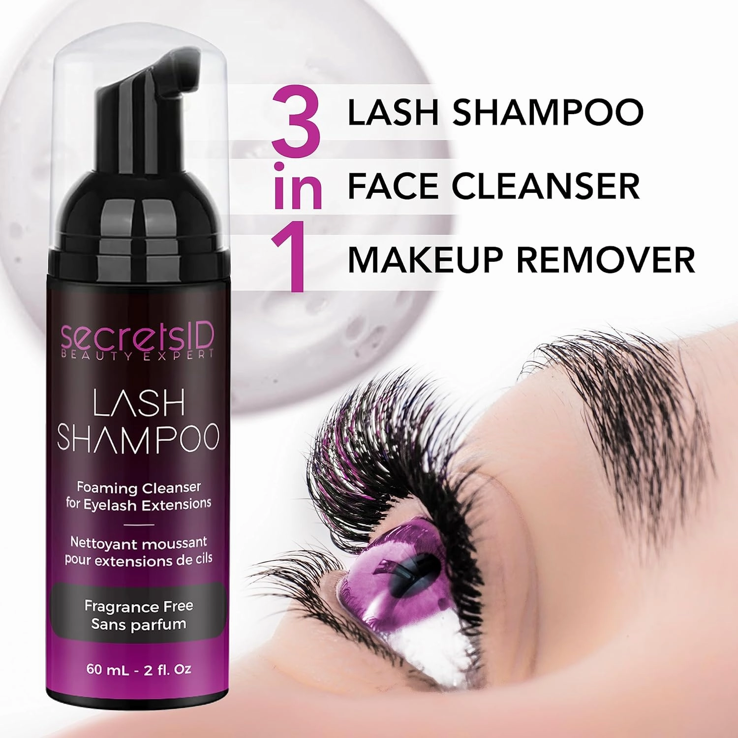 Lash Shampoo Kit for Salons, Lash Techs and Brow Stylists - Pack of 18 Prefilled Eyelash Extension Cleanser 2 Oz Foaming Bottles with Retail Display and Aftercare Cards - Mixed Scents