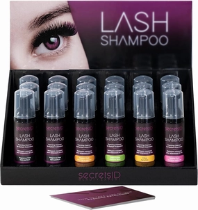 Lash Shampoo Kit for Salons, Lash Techs and Brow Stylists - Pack of 18 Prefilled Eyelash Extension Cleanser 2 Oz Foaming Bottles with Retail Display and Aftercare Cards - Mixed Scents