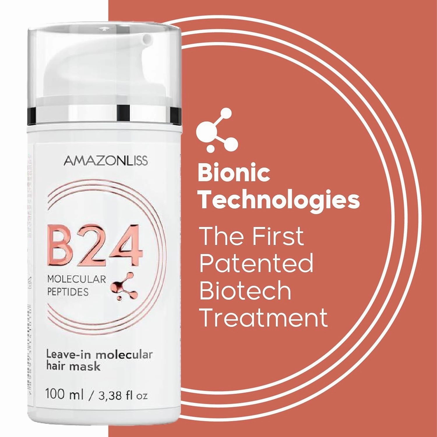 Leave-In Molecular Peptides Leave-In Repair Hair Mask B24, Repairs Dry or Damaged Hair, Reverse Hair Damage from Bleach, Color, Chemical Services & Heat (3.38 fl oz)