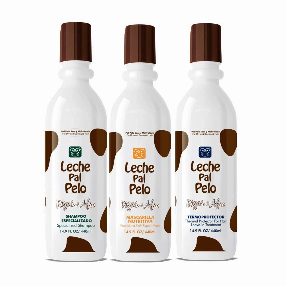 Leche Pal Pelo Rizos/Afro Specialized Shampoo Nourishing Hair Repair Mask Thermalprotectant Champu Especializado Mascarilla Nutritiva Termoprotector 14.9oz-440ml x3 (Set/Kit 14.9oz-440ml x3)