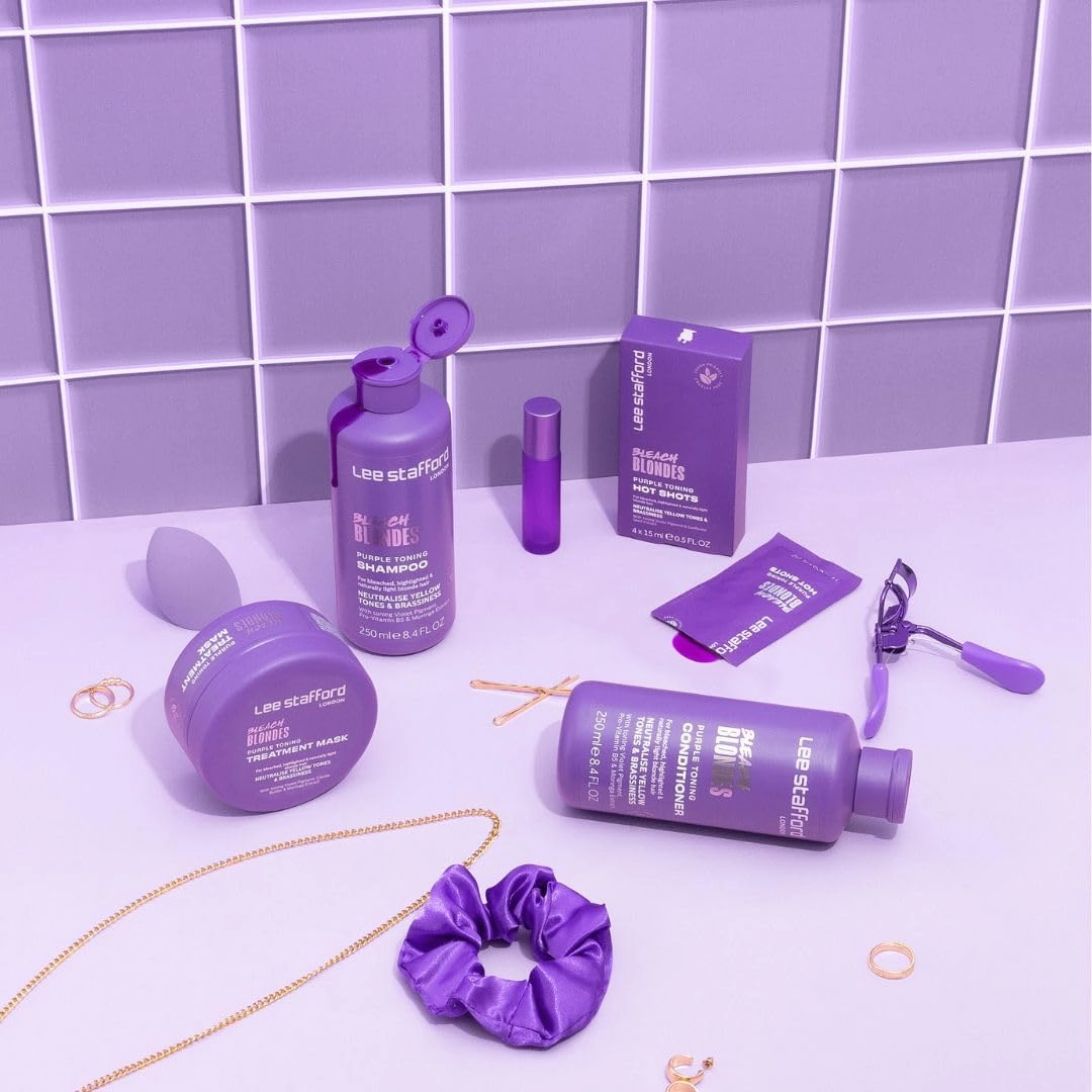 Lee Stafford Purple Toning Shampoo | Bleach Blonde Collection - Best Toner Cleanser, Neutralizes Brassy & Yellow, Great for Color Treated, Silver, & Grey, Hydrating for Dry, Damaged Hair, 16.9 Fl Oz