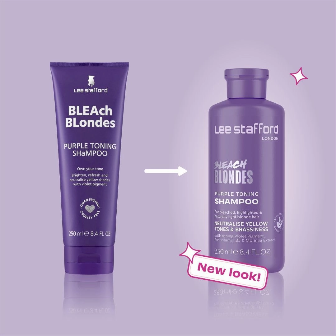 Lee Stafford Purple Toning Shampoo | Bleach Blonde Collection - Best Toner Cleanser, Neutralizes Brassy & Yellow, Great for Color Treated, Silver, & Grey, Hydrating for Dry, Damaged Hair, 16.9 Fl Oz
