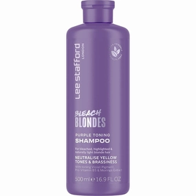 Lee Stafford Purple Toning Shampoo | Bleach Blonde Collection - Best Toner Cleanser, Neutralizes Brassy & Yellow, Great for Color Treated, Silver, & Grey, Hydrating for Dry, Damaged Hair, 16.9 Fl Oz