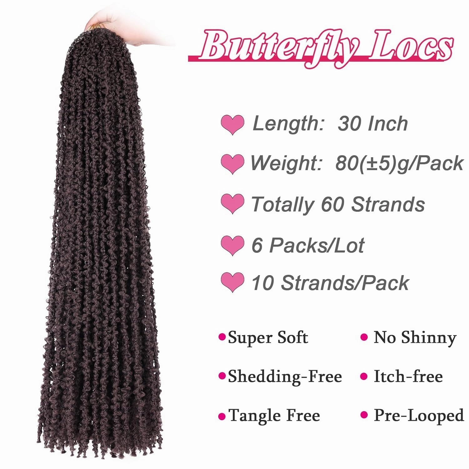 Leeven 30 Inch Dark Brown Butterfly Locs Crochet Hair for Black Women 6 Packs Pre-twisted Crochet Butterfly Locs Bohemian Braids Hair Thick Distressed Faux Locs Crochet Hair 4#