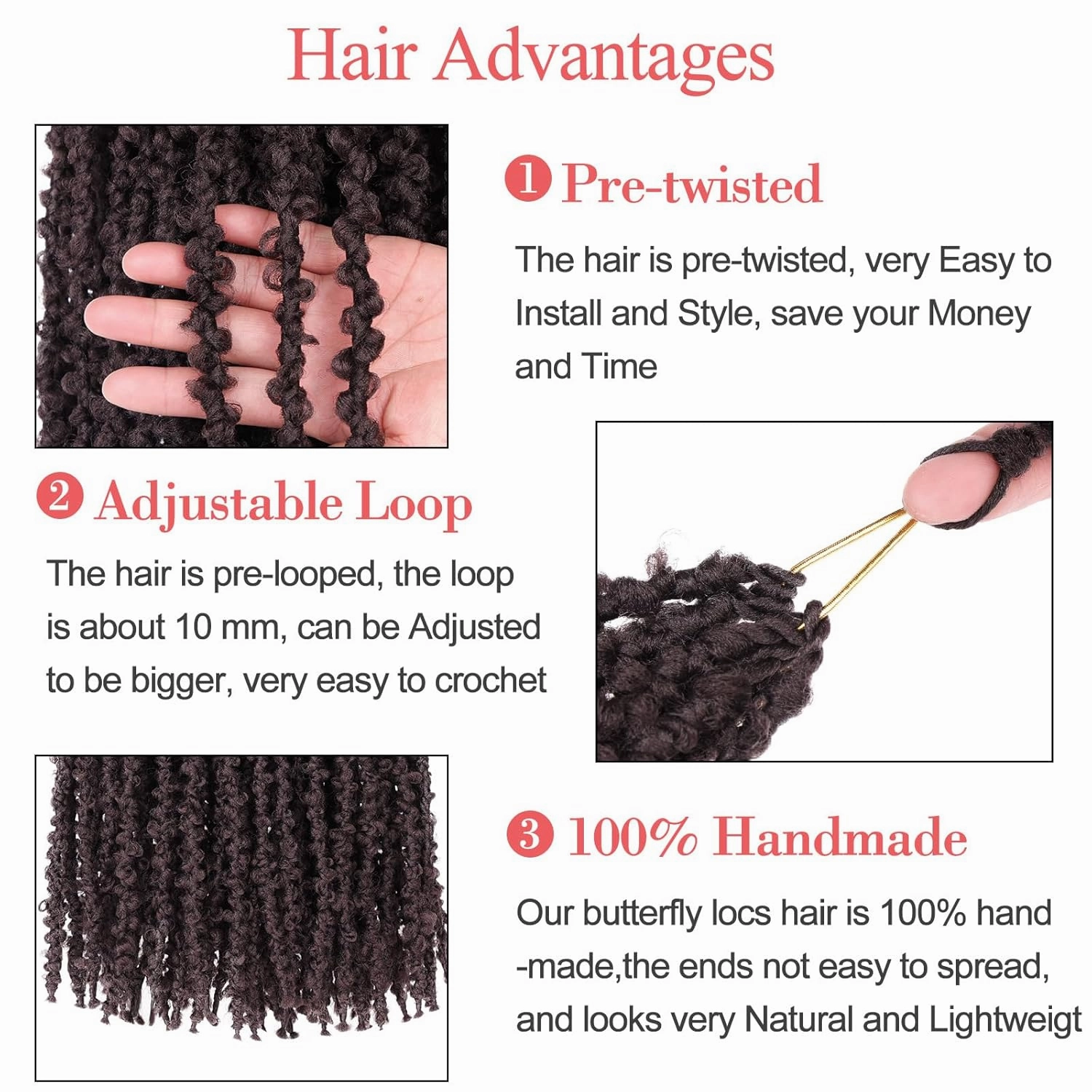 Leeven 30 Inch Dark Brown Butterfly Locs Crochet Hair for Black Women 6 Packs Pre-twisted Crochet Butterfly Locs Bohemian Braids Hair Thick Distressed Faux Locs Crochet Hair 4#