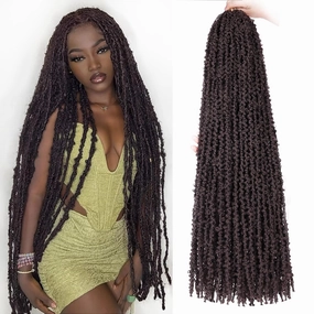 Leeven 30 Inch Dark Brown Butterfly Locs Crochet Hair for Black Women 6 Packs Pre-twisted Crochet Butterfly Locs Bohemian Braids Hair Thick Distressed Faux Locs Crochet Hair 4#