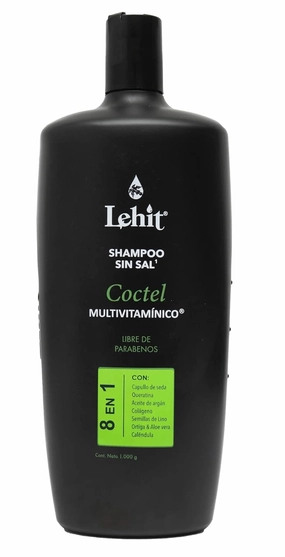 Lehit Champu Coctel Vitaminico Repolarizador 8 en 1 Sin Sal Litro | Shampoo Cocktail 8 in 1 Repolarizer Parabens Free 33.8oz-1000mL Liter