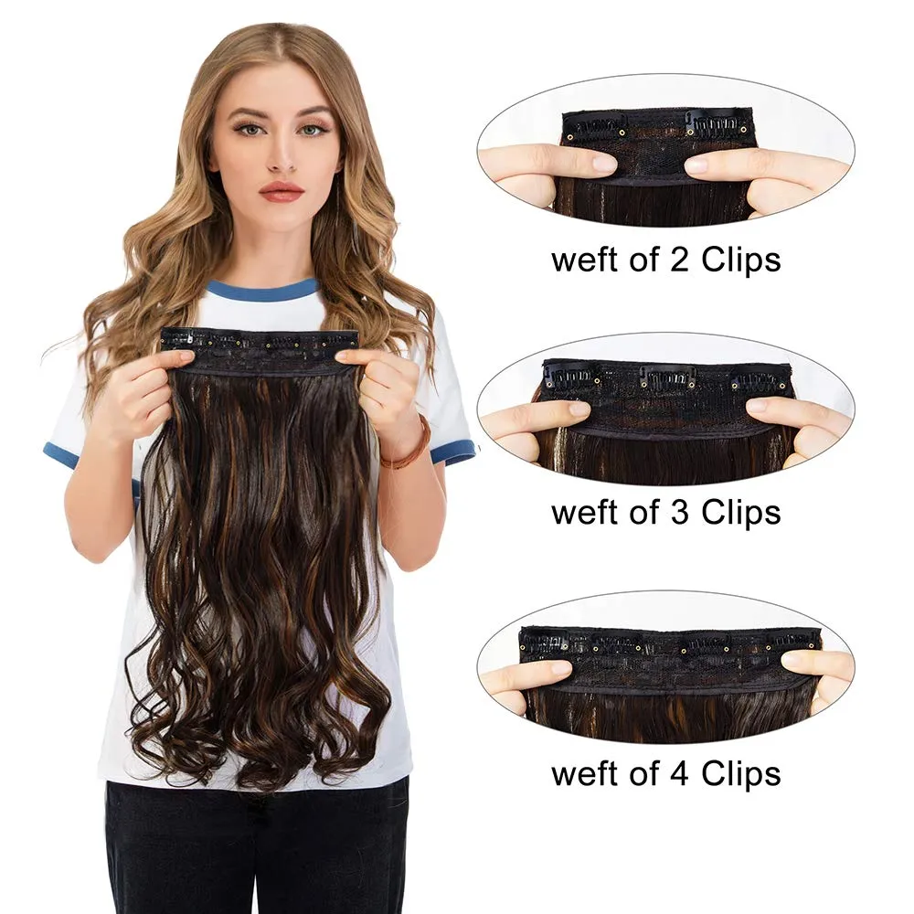 LELINTA 18" Curly Wavy 4 Pieces Set Thick Clip in on Synthetic Hair Extensions Hairpieces for Women Dark Brown Mix Light Auburn