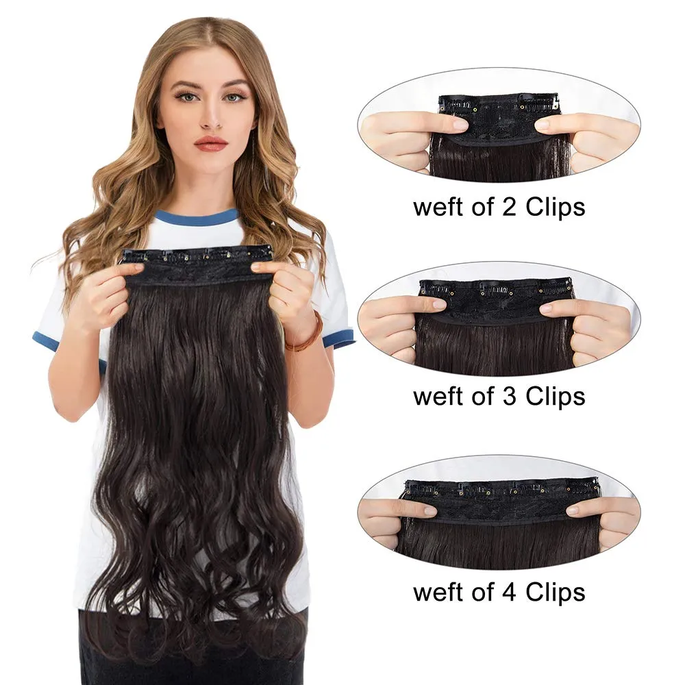 LELINTA 18" Curly Wavy 4 Pieces Set Thick Clip in on Synthetic Hair Extensions Hairpieces for Women Dark Brown