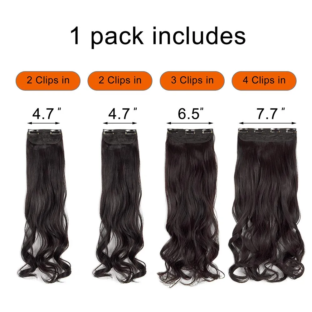 LELINTA 18" Curly Wavy 4 Pieces Set Thick Clip in on Synthetic Hair Extensions Hairpieces for Women Dark Brown