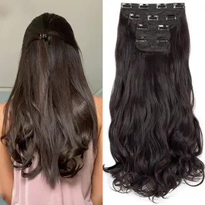 LELINTA 18" Curly Wavy 4 Pieces Set Thick Clip in on Synthetic Hair Extensions Hairpieces for Women Dark Brown