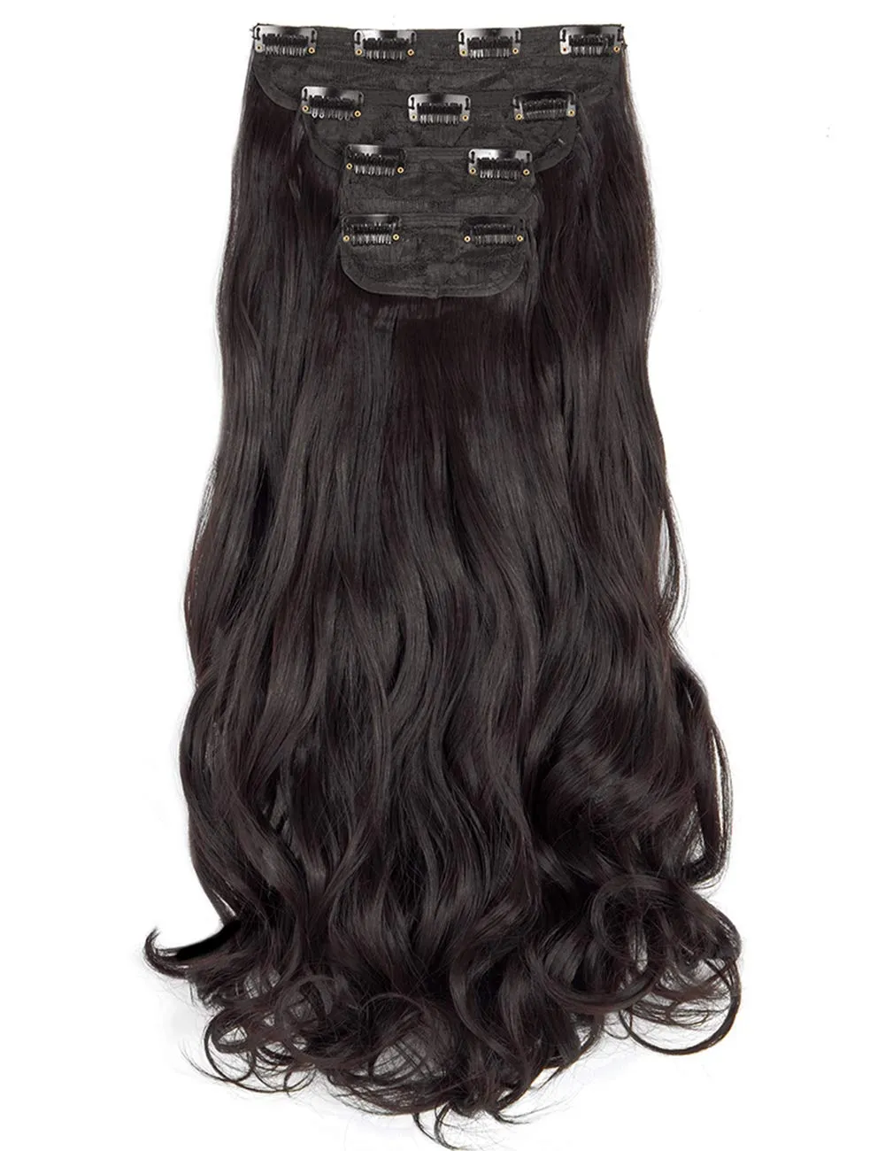 LELINTA 18" Curly Wavy 4 Pieces Set Thick Clip in on Synthetic Hair Extensions Hairpieces for Women Dark Brown