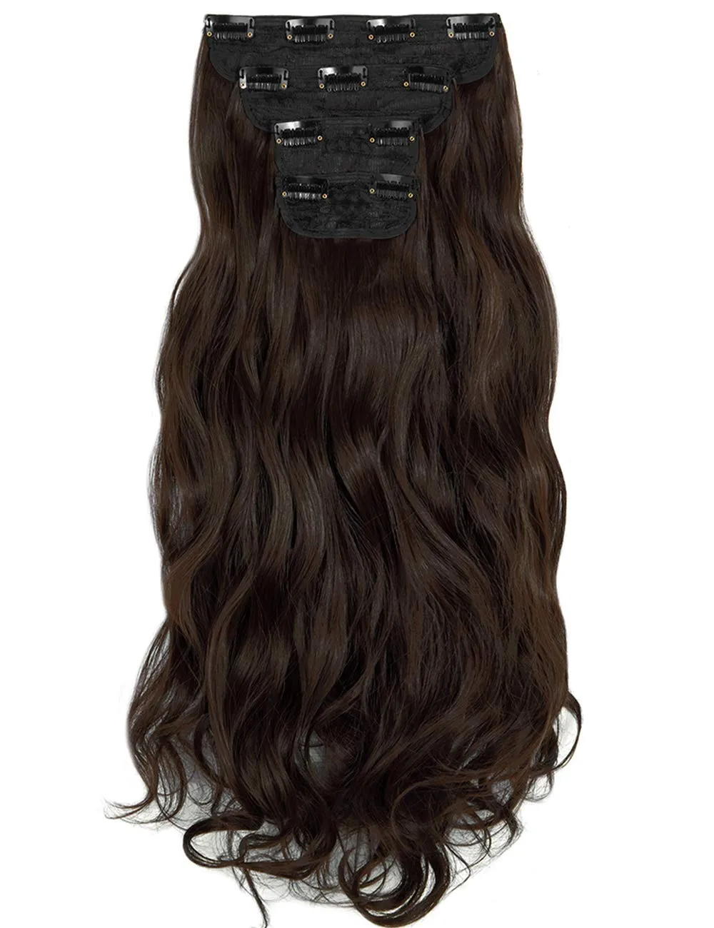 LELINTA 24" Curly Wavy 4 Pieces Set Thick Clip in on Synthetic Hair Extensions Hairpieces for Women Medium Brown