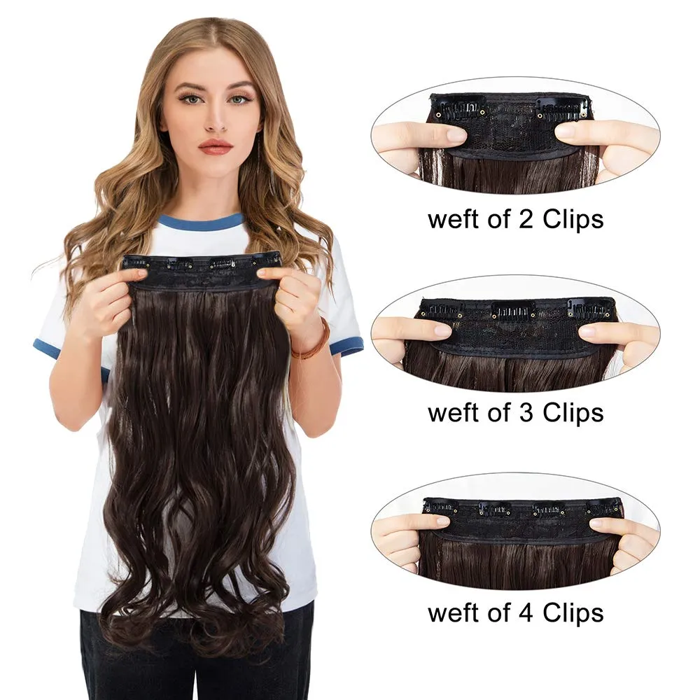 LELINTA 24" Curly Wavy 4 Pieces Set Thick Clip in on Synthetic Hair Extensions Hairpieces for Women Medium Brown