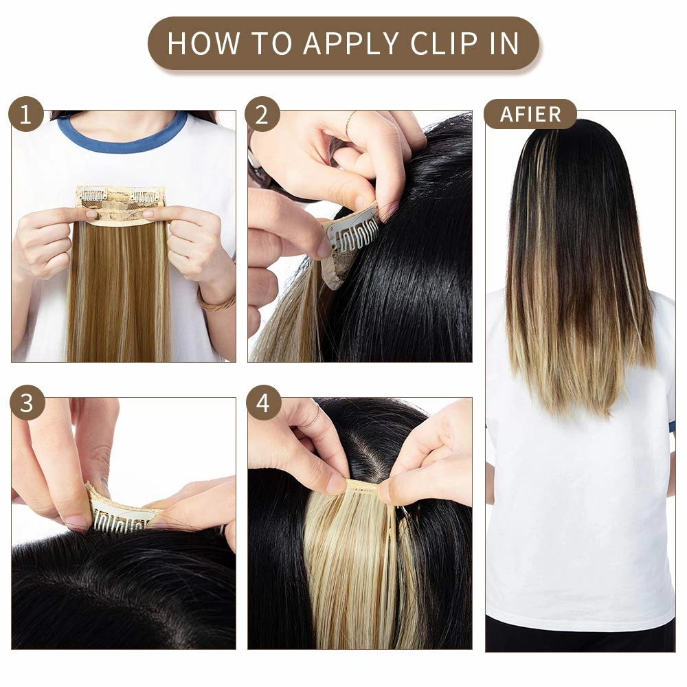 LELINTA 18" Straight Long 4 PCS Set Thick Clip in on Synthetic Hair Extensions Hairpieces for Women Dark Black