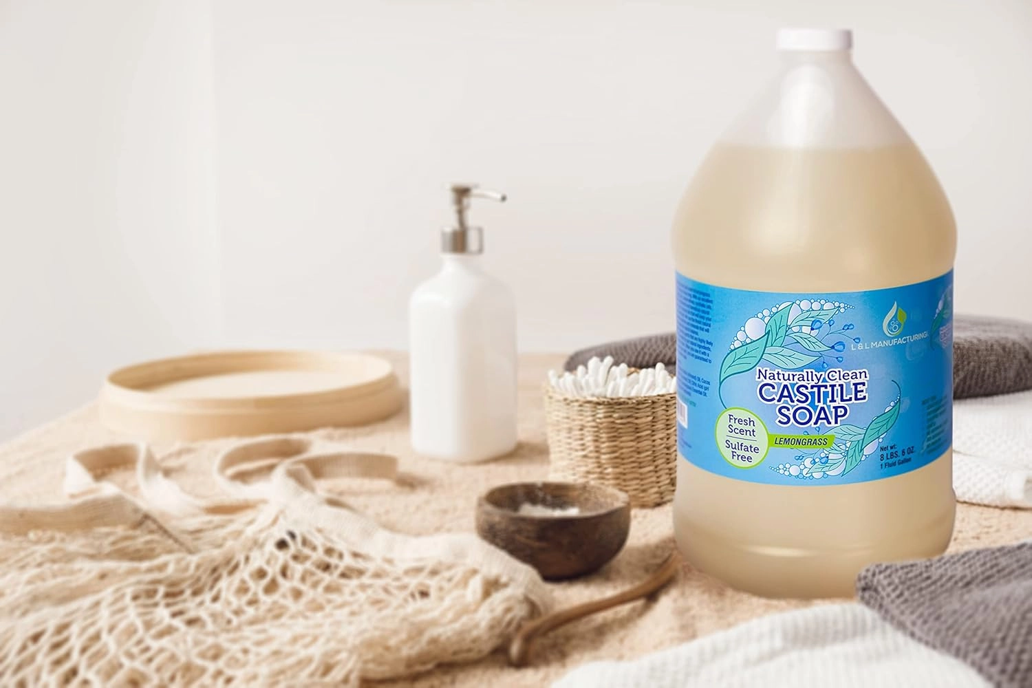 Lemongrass Pure Castile Liquid Soap for Face, Hand & Body Wash-Vegan, Non-GMO, Made in USA, All Skin Types, Dry & Sensitive Skin (1 Gallon)