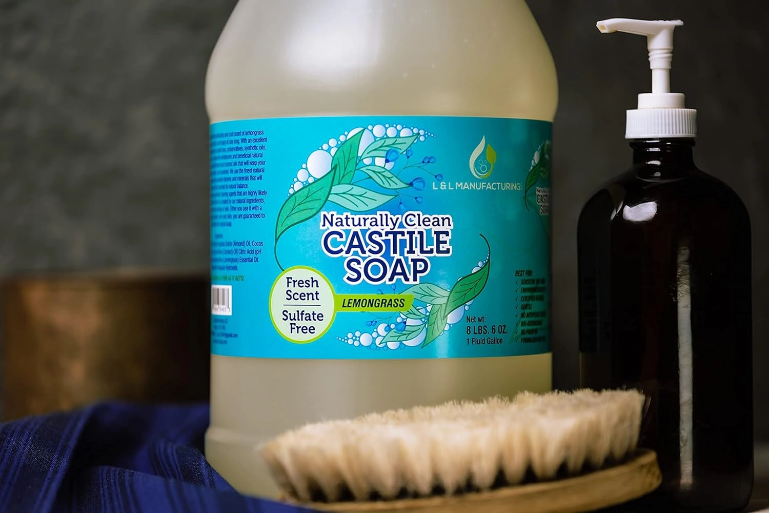 Lemongrass Pure Castile Liquid Soap for Face, Hand & Body Wash-Vegan, Non-GMO, Made in USA, All Skin Types, Dry & Sensitive Skin (1 Gallon)
