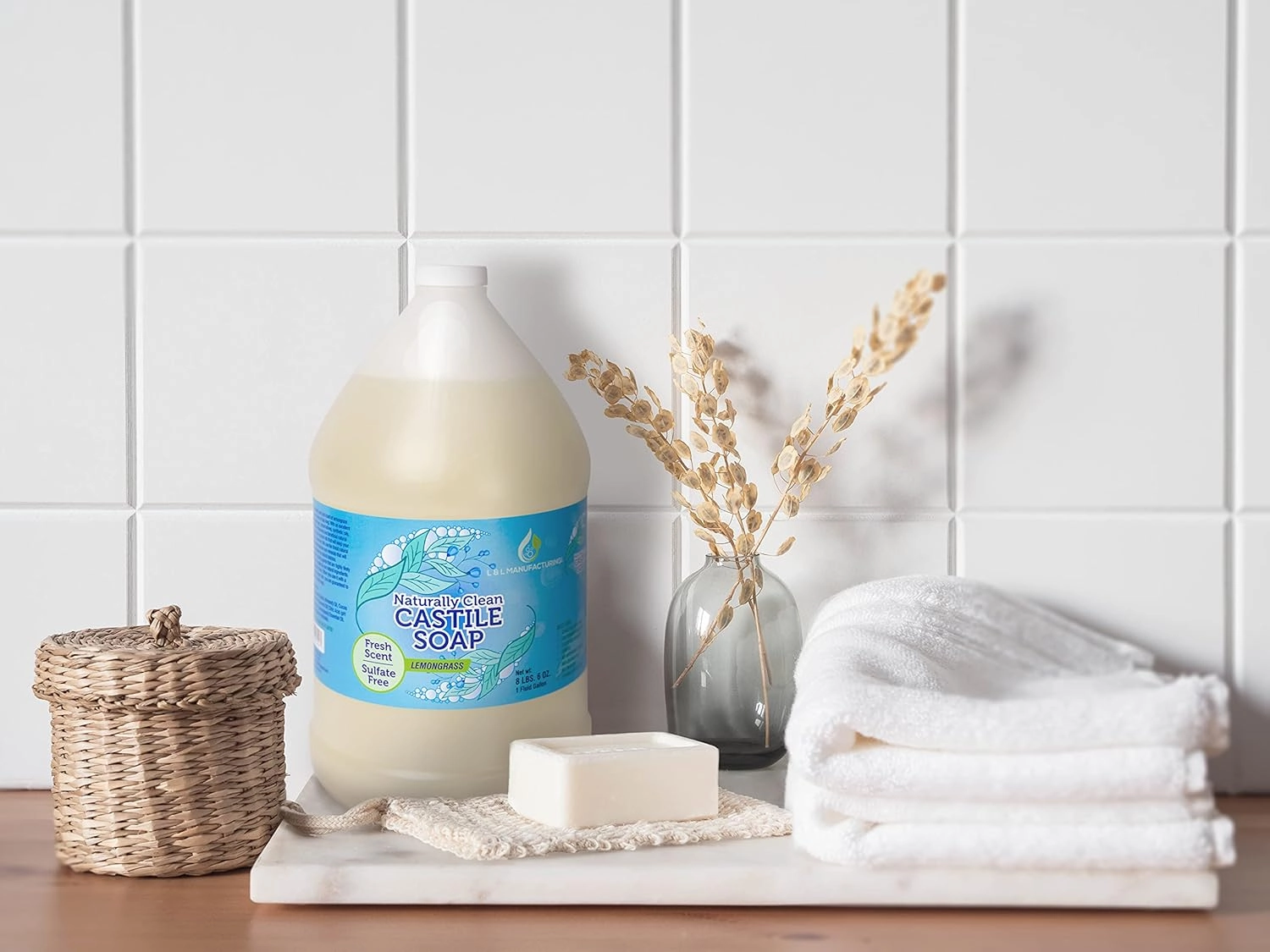 Lemongrass Pure Castile Liquid Soap for Face, Hand & Body Wash-Vegan, Non-GMO, Made in USA, All Skin Types, Dry & Sensitive Skin (1 Gallon)