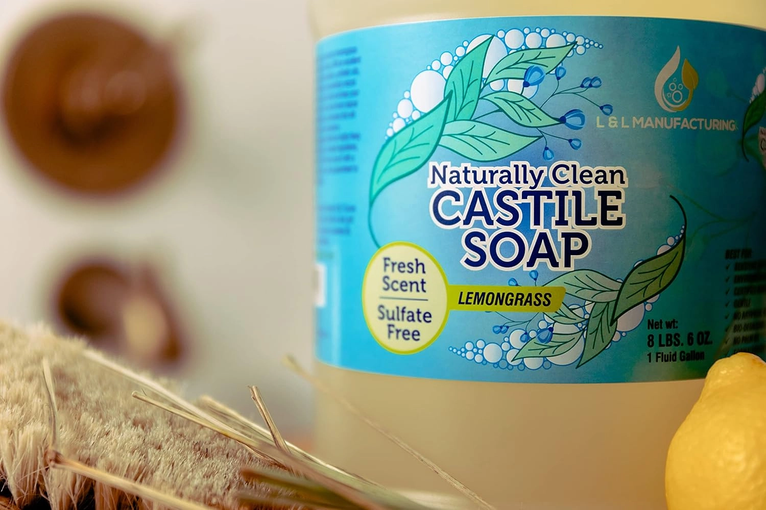 Lemongrass Pure Castile Liquid Soap for Face, Hand & Body Wash-Vegan, Non-GMO, Made in USA, All Skin Types, Dry & Sensitive Skin (1 Gallon)