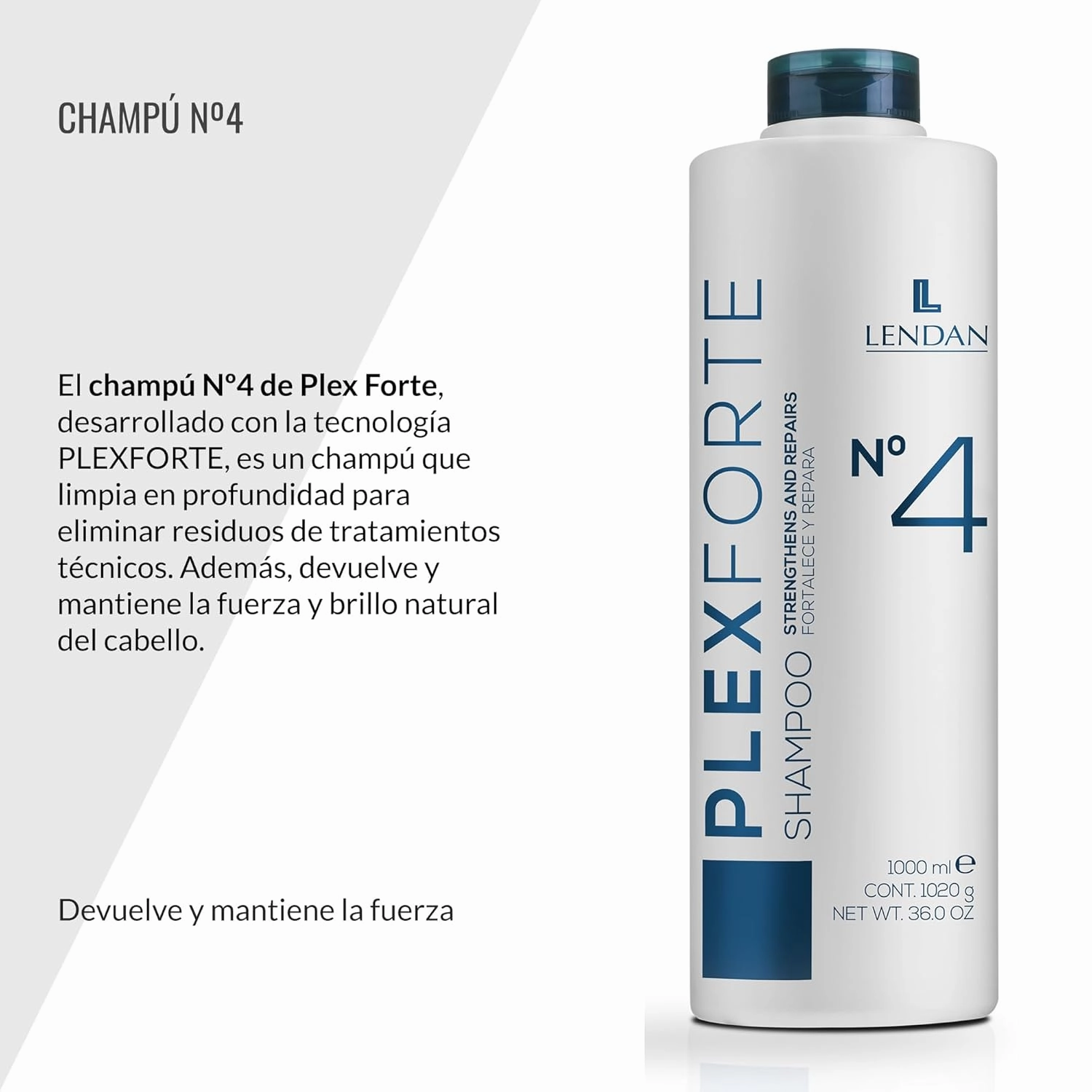 Lendan - Repair Shampoo - Plex Forte Nº4 Shampoo - 1000 ml - Repairs and Strengthens Hair - Deep Cleanses - Normalizes Hair pH - Anti-Frizz - Deep Hair Hydration