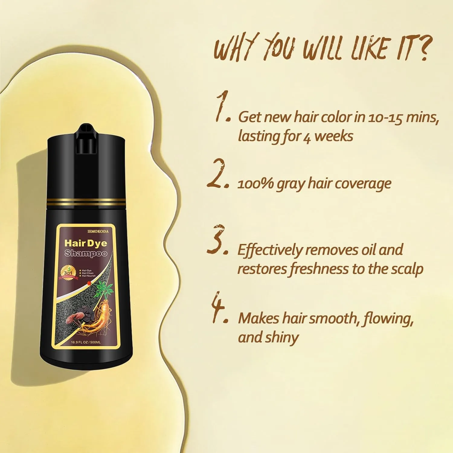 Light Brown Hair Dye, Hair Dye Shampoo for Men and Women, Hair Color Shampoo For Home Use, Shampoo Para Canas, Hair Dye Shampoo 3 in 1, 16.9 Fl Oz (Light Brown)