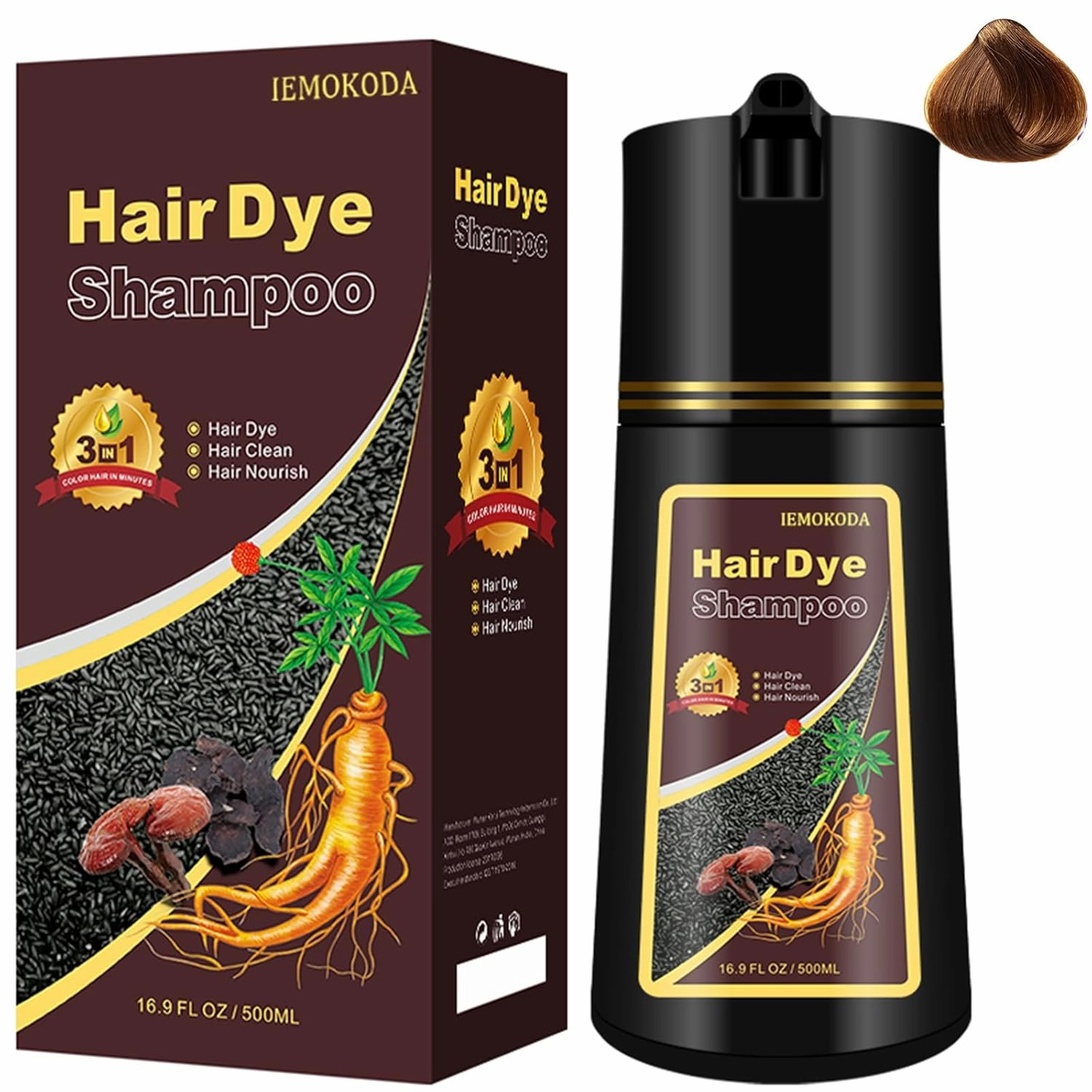 Light Brown Hair Color Shampoo 3 in 1-Instant Herbal Brown Hair Dye Shampoo for Women & Men, Natural Brown Hair Shampoo Easy to Use & Long Lasting Brown Shampoo16.90Fl OZ(Light Brown)