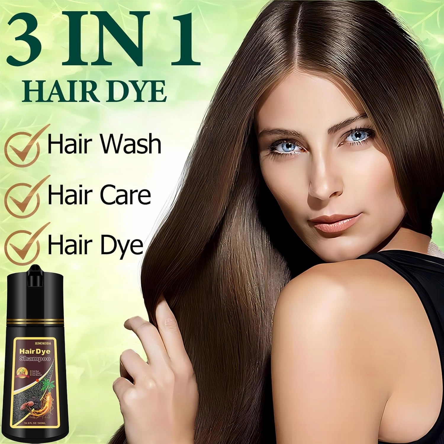 Light Brown Hair Color Shampoo 3 in 1-Instant Herbal Brown Hair Dye Shampoo for Women & Men, Natural Brown Hair Shampoo Easy to Use & Long Lasting Brown Shampoo16.90Fl OZ(Light Brown)