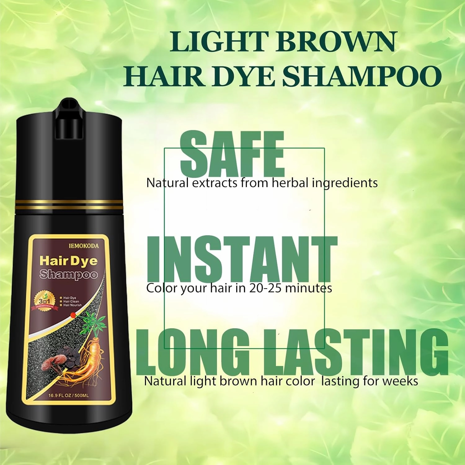 Light Brown Hair Color Shampoo 3 in 1-Instant Herbal Brown Hair Dye Shampoo for Women & Men, Natural Brown Hair Shampoo Easy to Use & Long Lasting Brown Shampoo16.90Fl OZ(Light Brown)