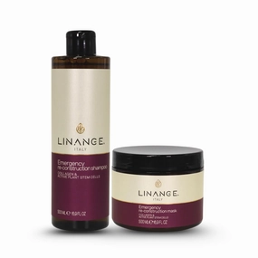 Linange Emergency Reconstruction Shampoo and Mask Enriched with Collagen, Keratin, and Shea Butter. Reconstruction Hair Treatment Ideal for Very Damaged and Chemically Treated Hair, 2 x 16.9 oz.