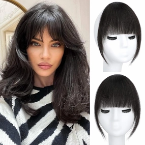 Lommel Clip in Bangs-100% Human Hair Bangs, Fake Bangs for Women Bangs Hair Clip Hair Extensions Clip on Air Bangs Hairpieces with Temples for Daily Wear(Brown Black)