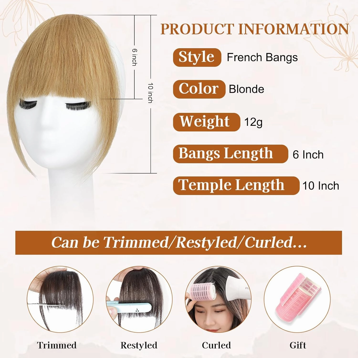 Lommel Clip-in Bangs 100% Real Human Hair Pieces - French Blonde Faux Bangs Clip for Daily Wear