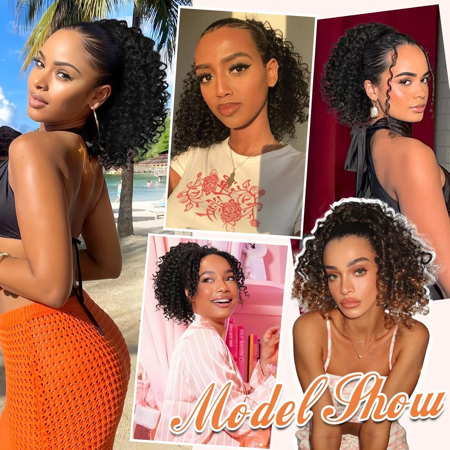 Lommel Drawstring Ponytail for Black Women,10 Inch Ponytail Extension for Black Women Curly PonyTails for Girls Afro Kinky Curly Hair Pieces for Daily Use(Mix Ombre Light Brown)