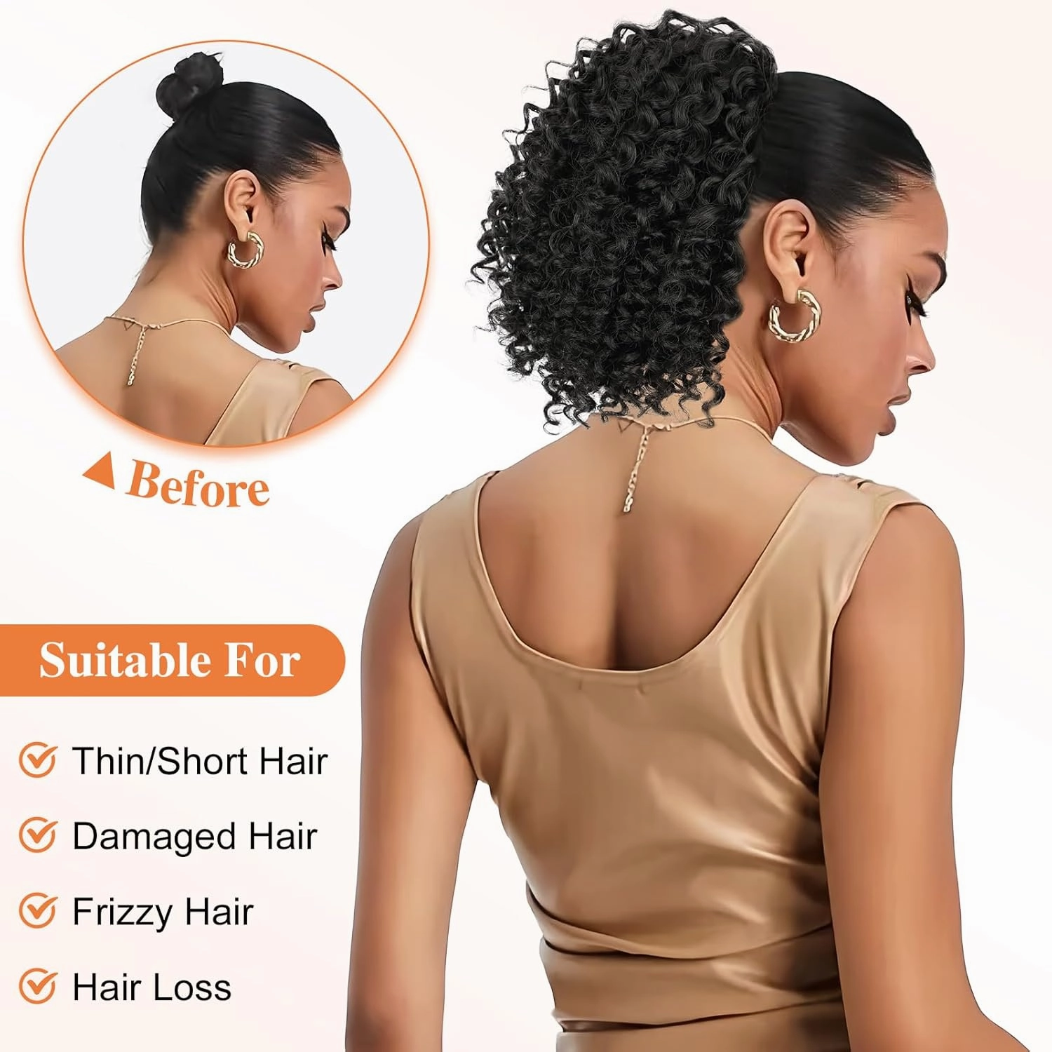 Lommel Drawstring Ponytail for Black Women,10 Inch Ponytail Extension for Black Women Curly PonyTails for Girls Afro Kinky Curly Hair Pieces for Daily Use(Mix Ombre Light Brown)