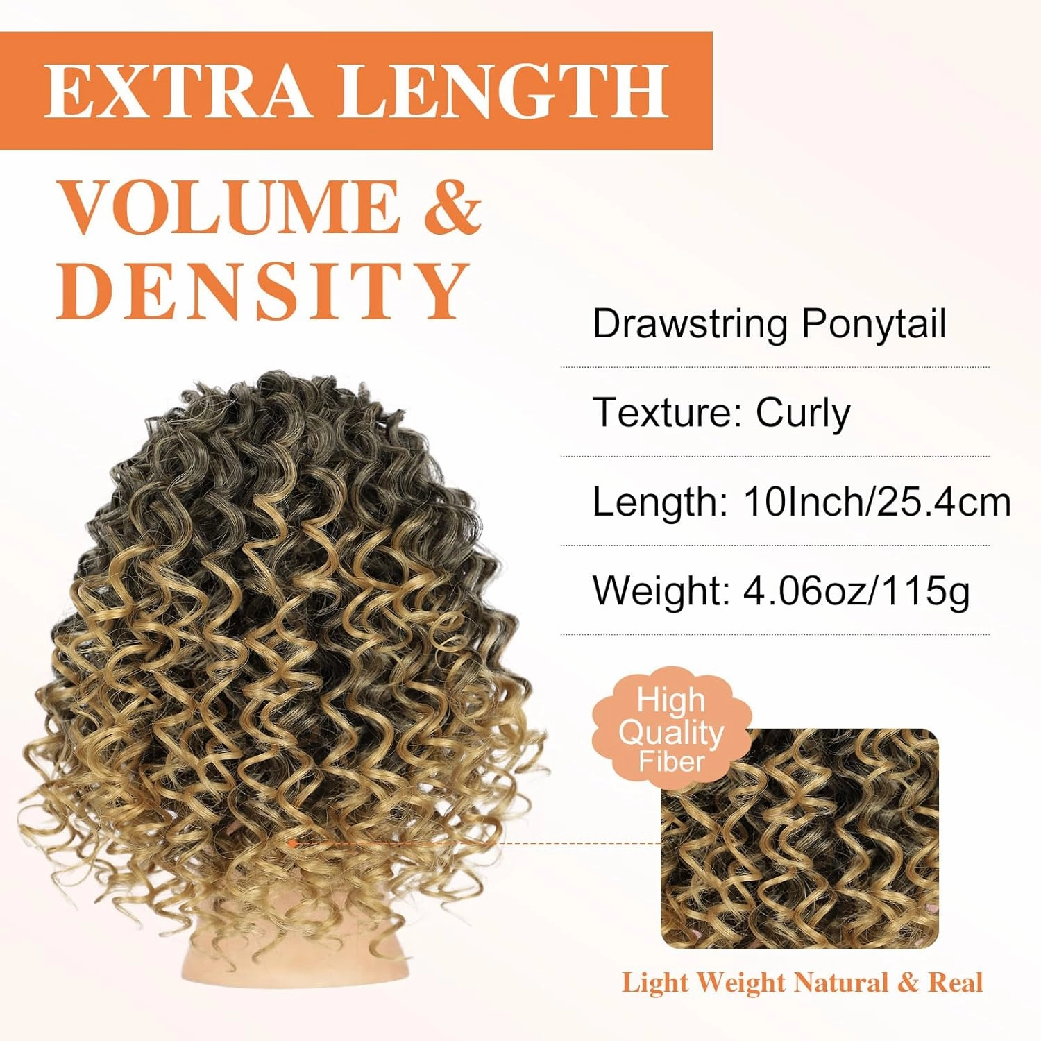 Lommel Drawstring Ponytail for Black Women,10 Inch Ponytail Extension for Black Women Curly PonyTails for Girls Afro Kinky Curly Hair Pieces for Daily Use(Mix Ombre Light Brown)