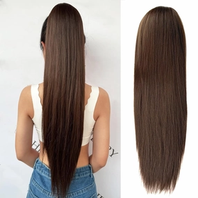 Long Straight Drawstring Ponytail Extension Long Straight Hair Extensions Ponytails Clip Pony tail Extensions 26inch Synthetic Drawstring Ponytail Straight for Women Girls (6/8)