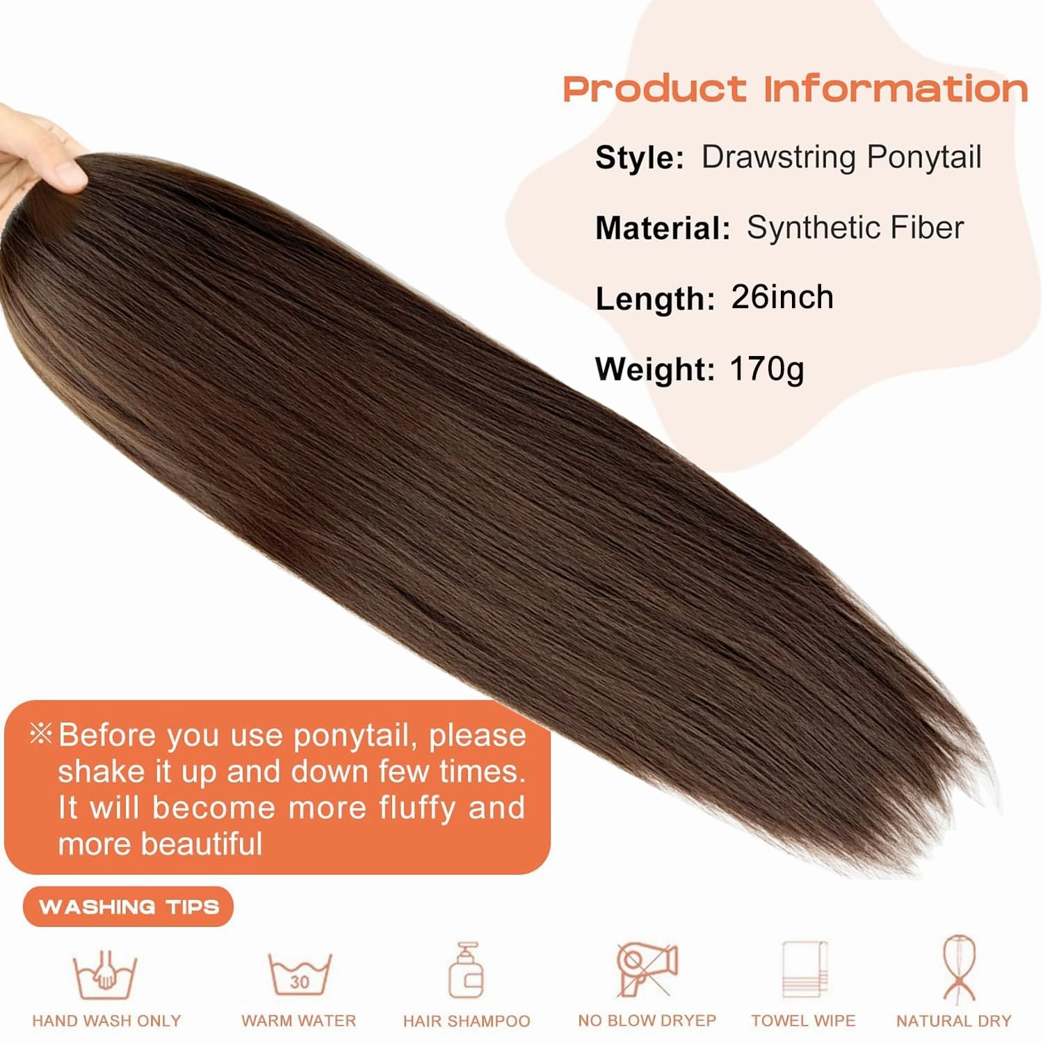 Long Straight Drawstring Ponytail Extension Long Straight Hair Extensions Ponytails Clip Pony tail Extensions 26inch Synthetic Drawstring Ponytail Straight for Women Girls (6/8)