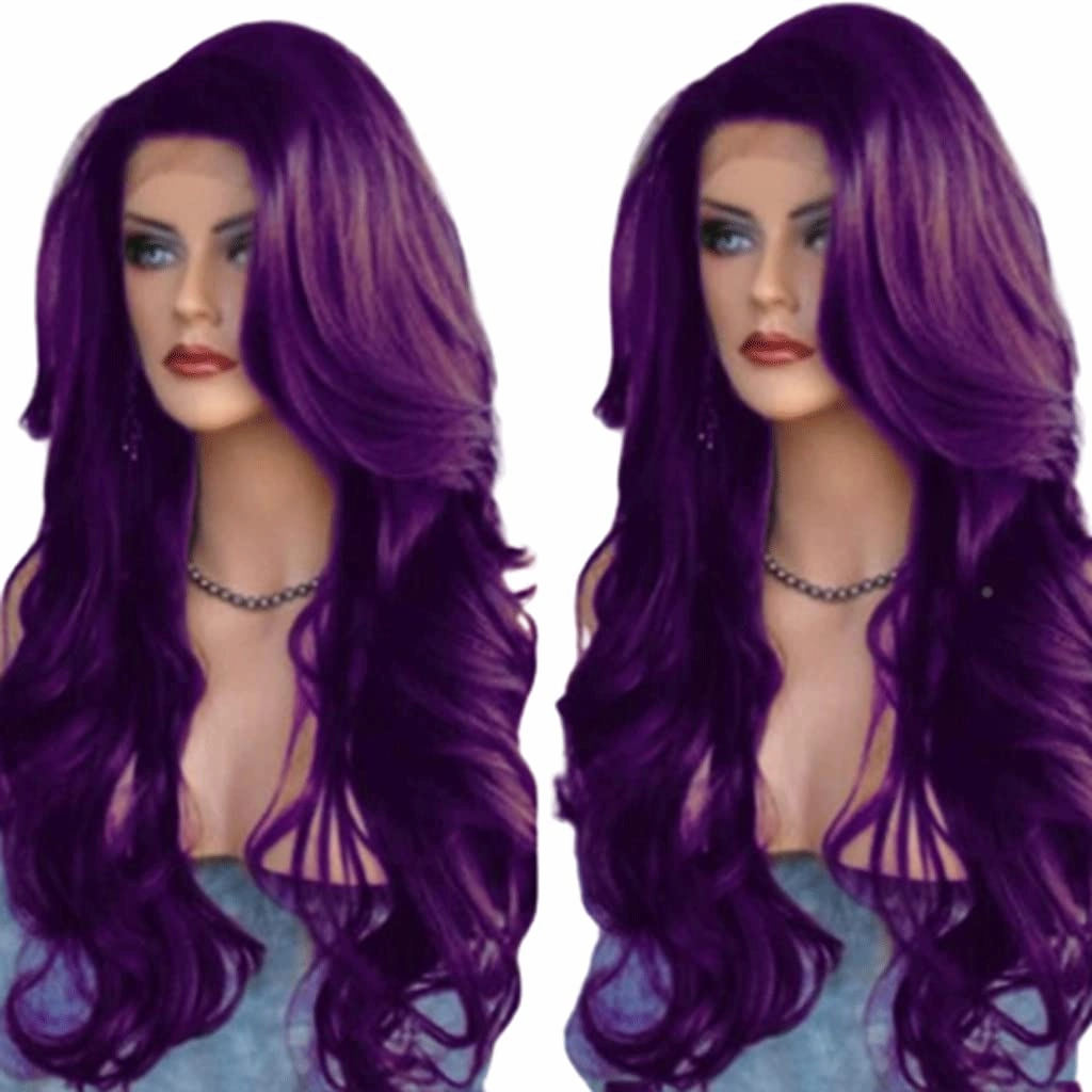 Long Wigs Middle Part Curly Wavy Wigs Fashion Colorful Wigs Loose Natural Synthetic Heat Resistant Fiber Wigs For Neon Party Use Adjustable(Black)