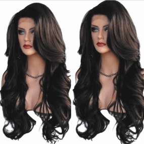 Long Wigs Middle Part Curly Wavy Wigs Fashion Colorful Wigs Loose Natural Synthetic Heat Resistant Fiber Wigs For Neon Party Use Adjustable(Black)