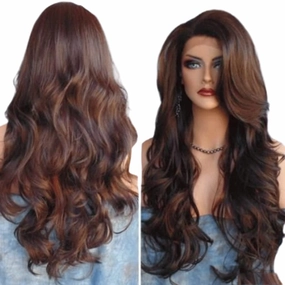 Long Wigs Middle Part Curly Wavy Wigs Fashion Colorful Wigs Loose Natural Synthetic Heat Resistant Fiber Wigs For Neon Party Use Adjustable(Brown)