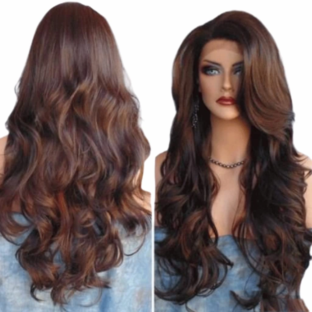 Long Wigs Middle Part Curly Wavy Wigs Fashion Colorful Wigs Loose Natural Synthetic Heat Resistant Fiber Wigs For Neon Party Use Adjustable(Brown)