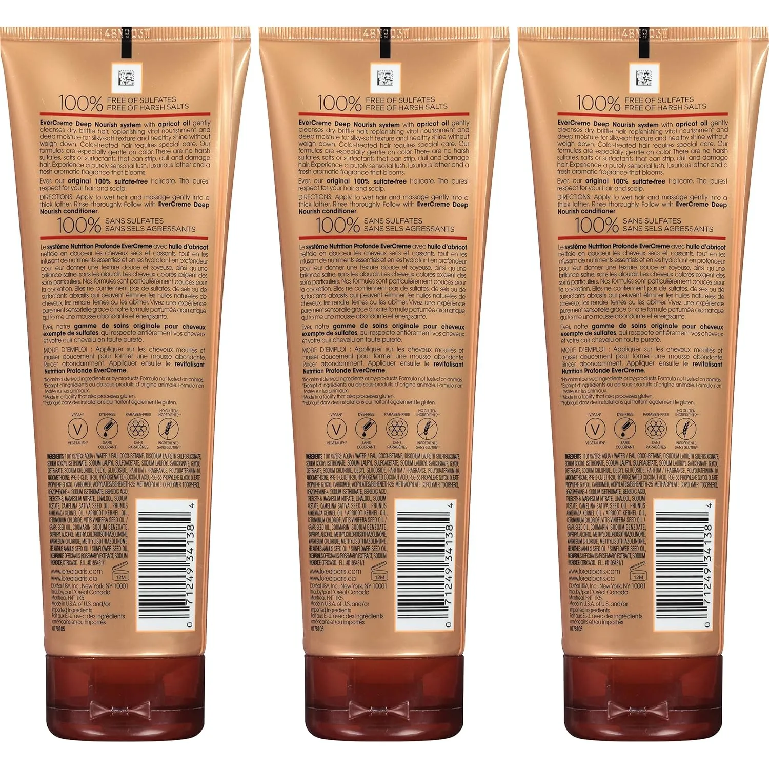 L’Oréal Paris Hair Care Evercreme Sulfate Free Deep Nourish Shampoo, 3 Count